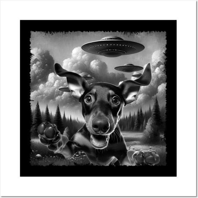 Sleek and Regal Doberman Pinscher Dog UFO Statement Tee Collection Wall Art by Northground